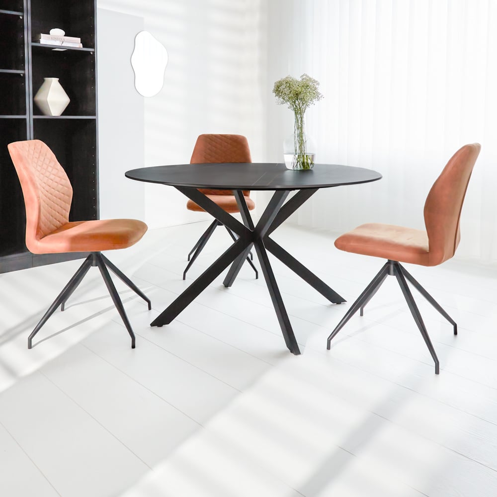 Dining table Yuna Black Dimehouse Black LxWxH 114x77x9 Sintered stone Atmospheric photo diagonal front view