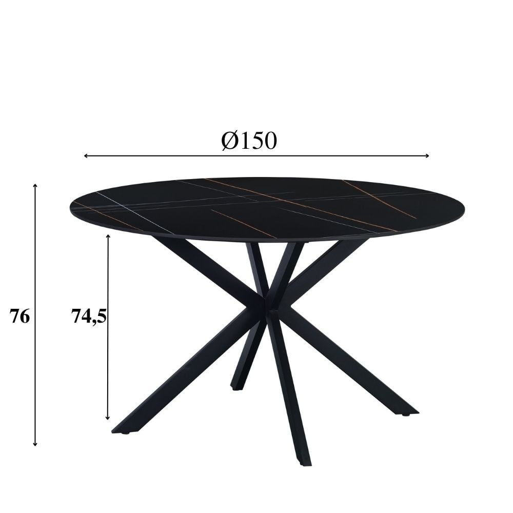 Dining table Yuna Black Dimehouse Black LxWxH 114x77x9 Sintered stone White photo size indication