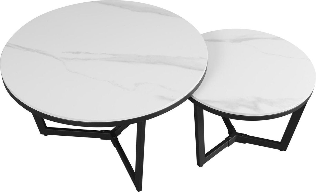 Salontafels - Salontafel Set van 2 Brady Rond Marmerlook Wit - Dimehouse