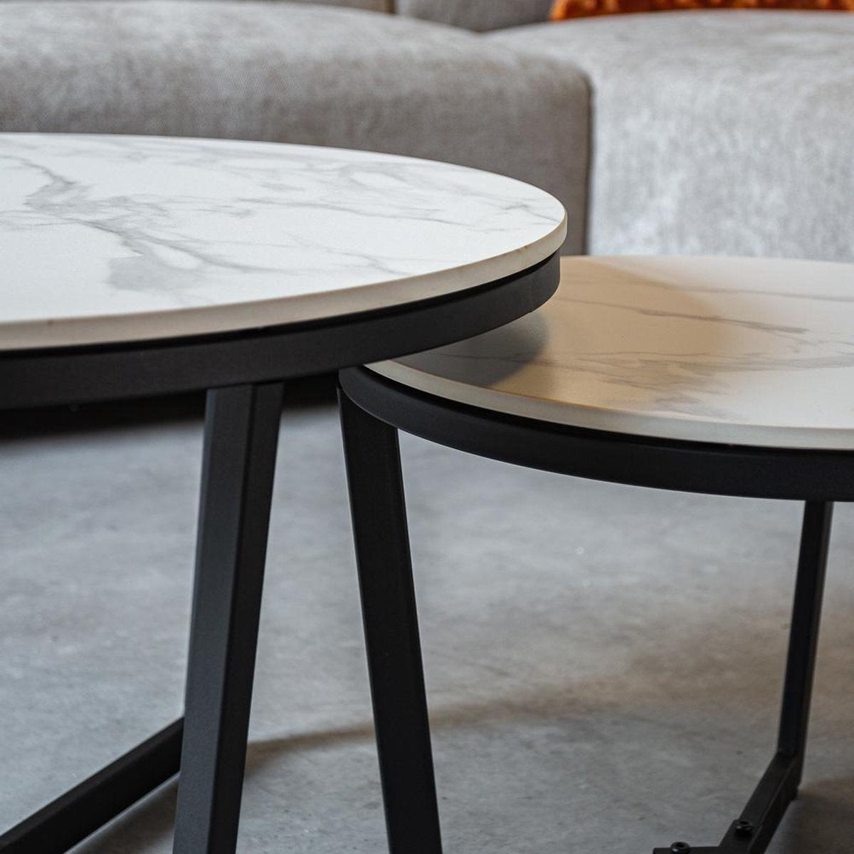 Salontafels - Salontafel Set van 2 Brady Rond Marmerlook Wit - Dimehouse