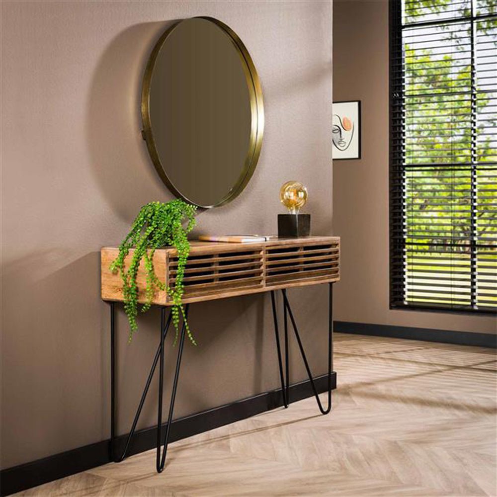 Dressing table Hans DH Interior Mango LxWxH 126x27x26 Mango wood Atmospheric photo diagonal front view