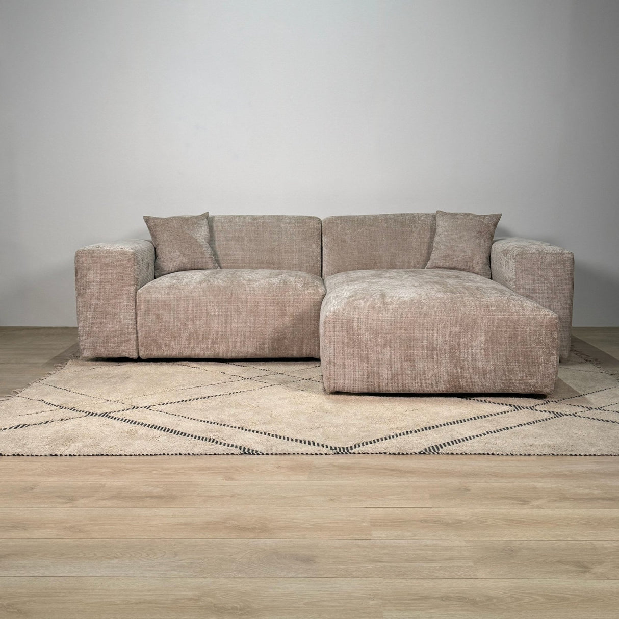 Banken - Hoekbank beige chenille Wayne 264 cm - hoek links en rechts monteerbaar - Dimehouse