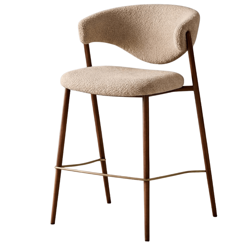 Bar chair bouclé sand color Kaito - walnut look frame - Japandi