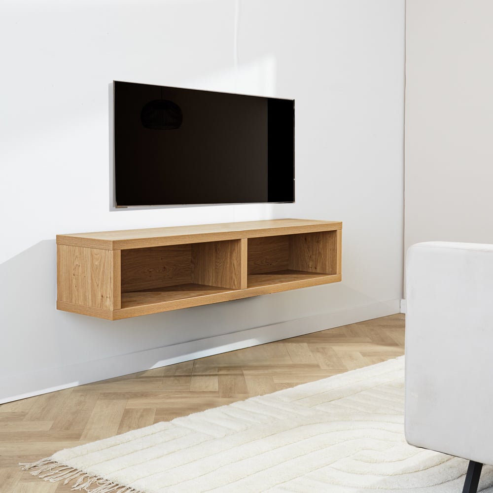 TV Meubel Bernie Rustiek Eiken Dimehouse Eiken LxBxH 146x36x31 Melamine Sfeerfoto schuin vooraanzicht