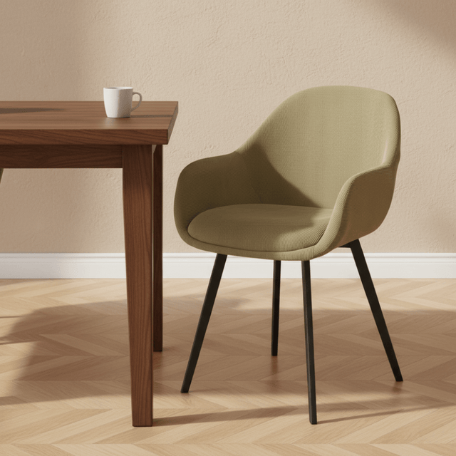 Eetkamerstoelen - Moderne Eetkamerstoel Remy Ribstof Groen - Met Armleuningen - Dimehouse
