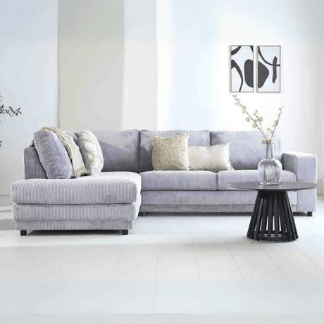 Light gray ribbed fabric corner sofa Gabi - left 