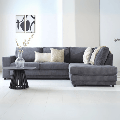 Corner sofa anthracite rib fabric sofa Gabi - right 