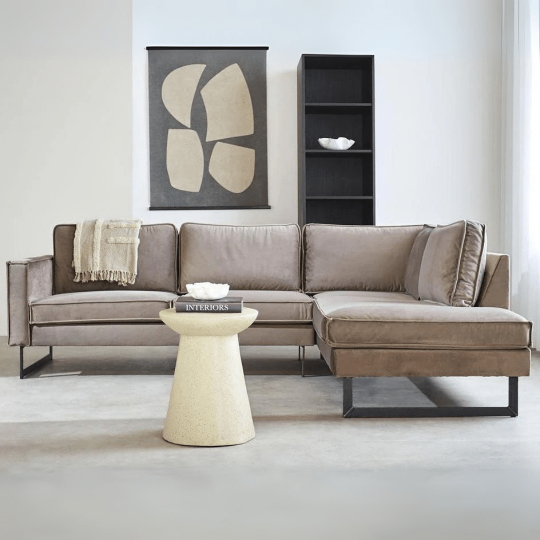 Corner sofa loose cushions champagne taupe velvet Quinn - right 