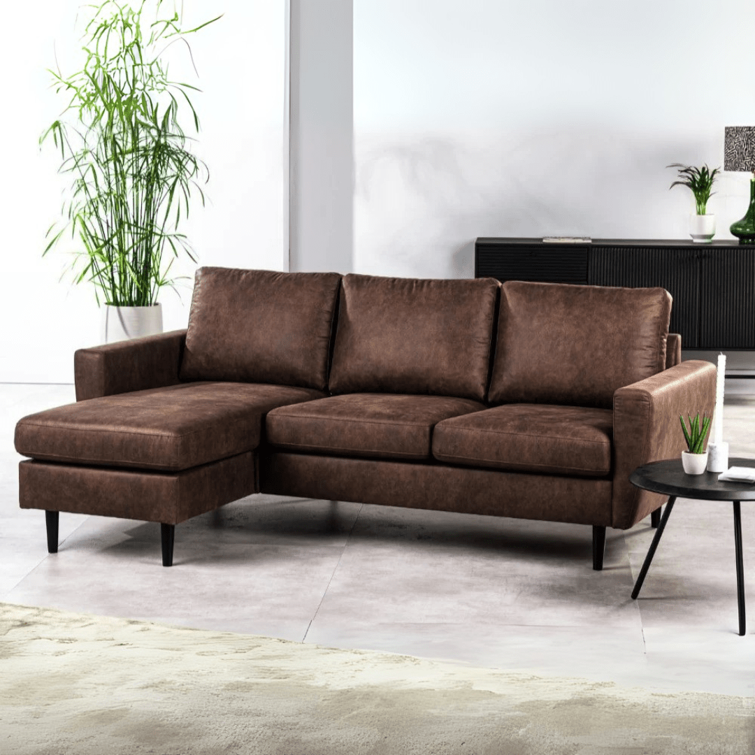 Lara Corner Sofa Fabric Brown Left/Right