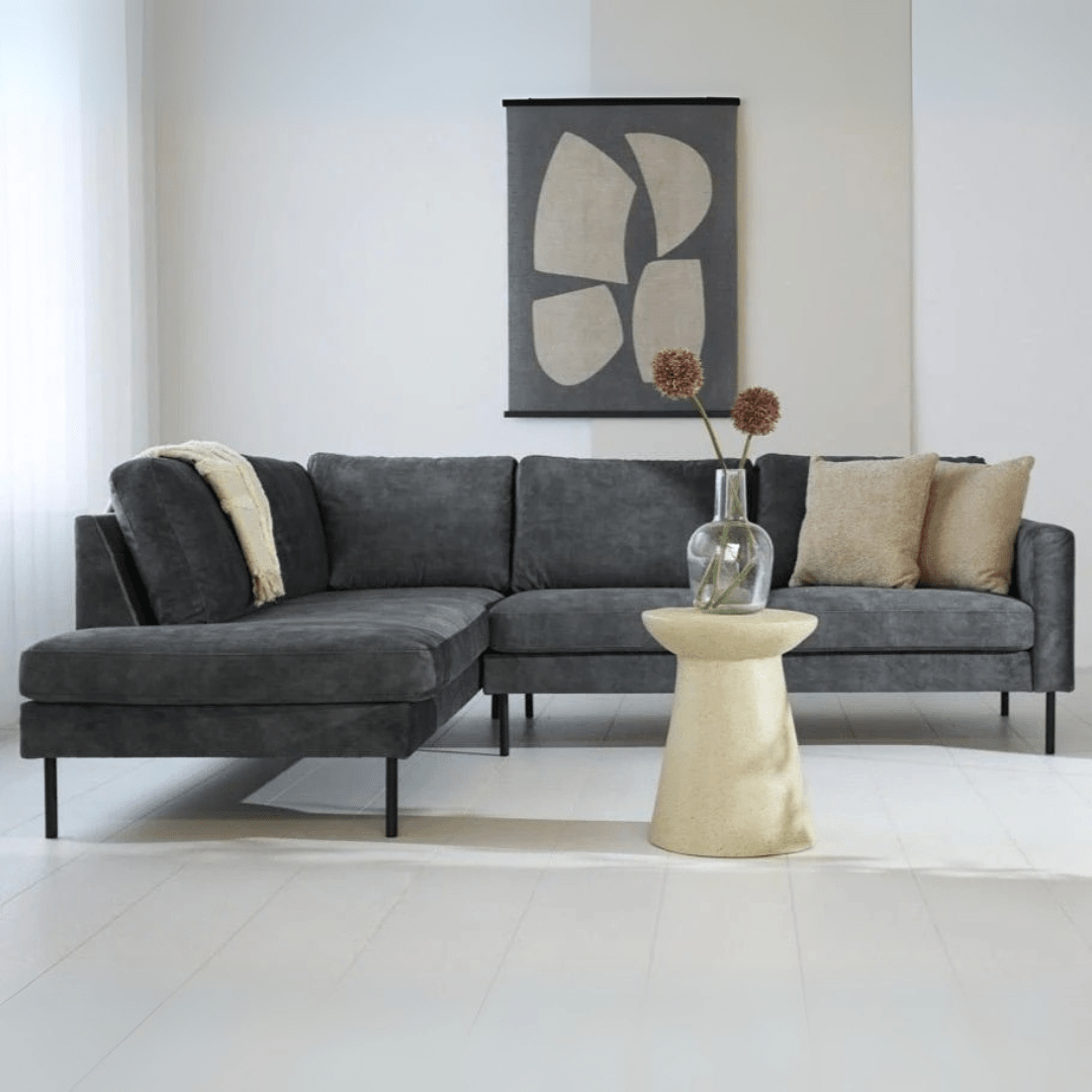 Corner sofa anthracite velvet high legs Gaya - left 