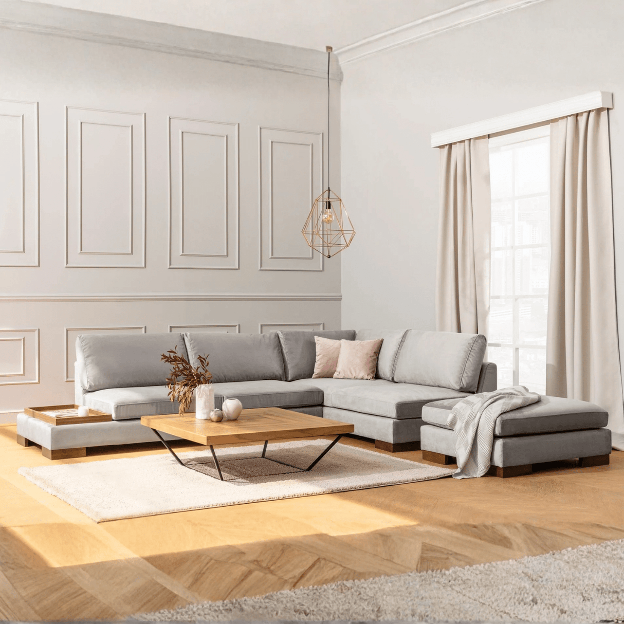 Corner sofa right tulip light gray