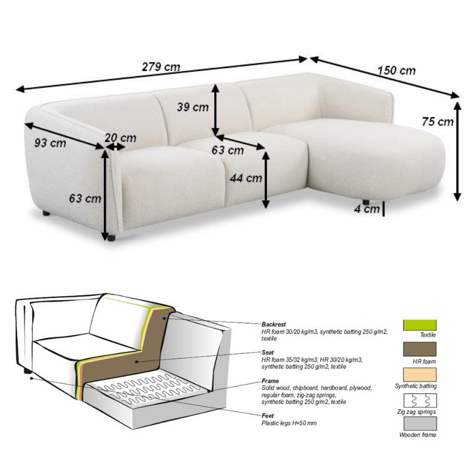 Corner sofa with organic shape, cream boucle Sophie - right 