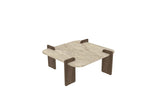 Afrolli coffee table travertine look walnut 90x90 Travertine look and walnut Melamine coated wood composite