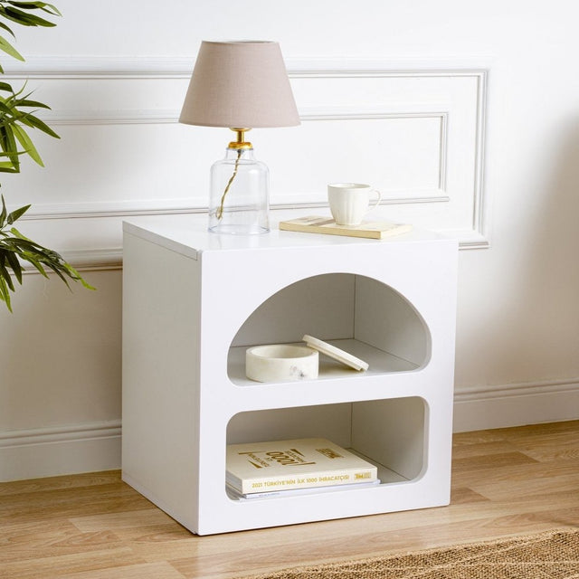 Bedside tables - Bedside table Lorin White Melamine 50x50x38 cm - Dimehouse