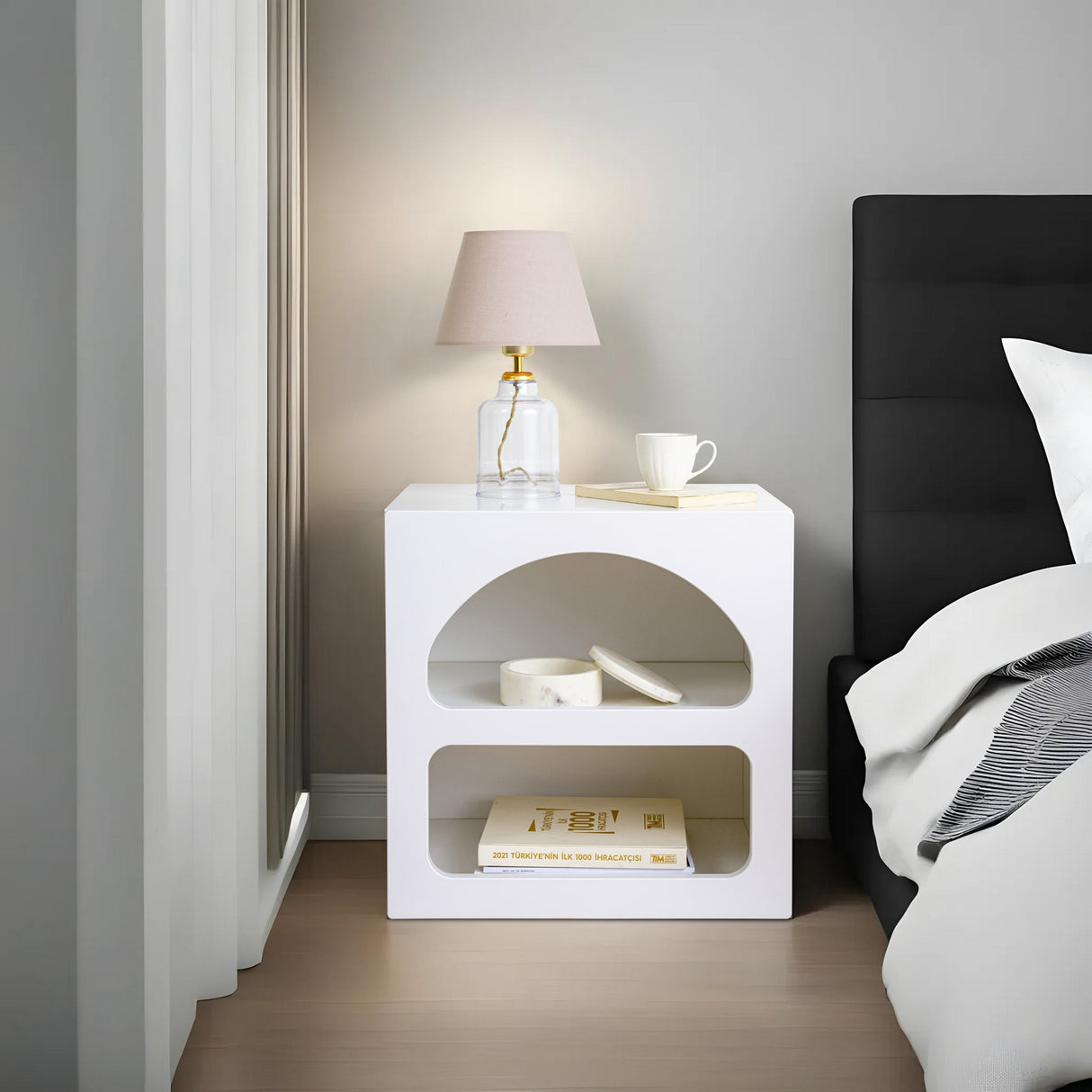 Bedside tables - Bedside table Lorin White Melamine 50x50x38 cm - Dimehouse