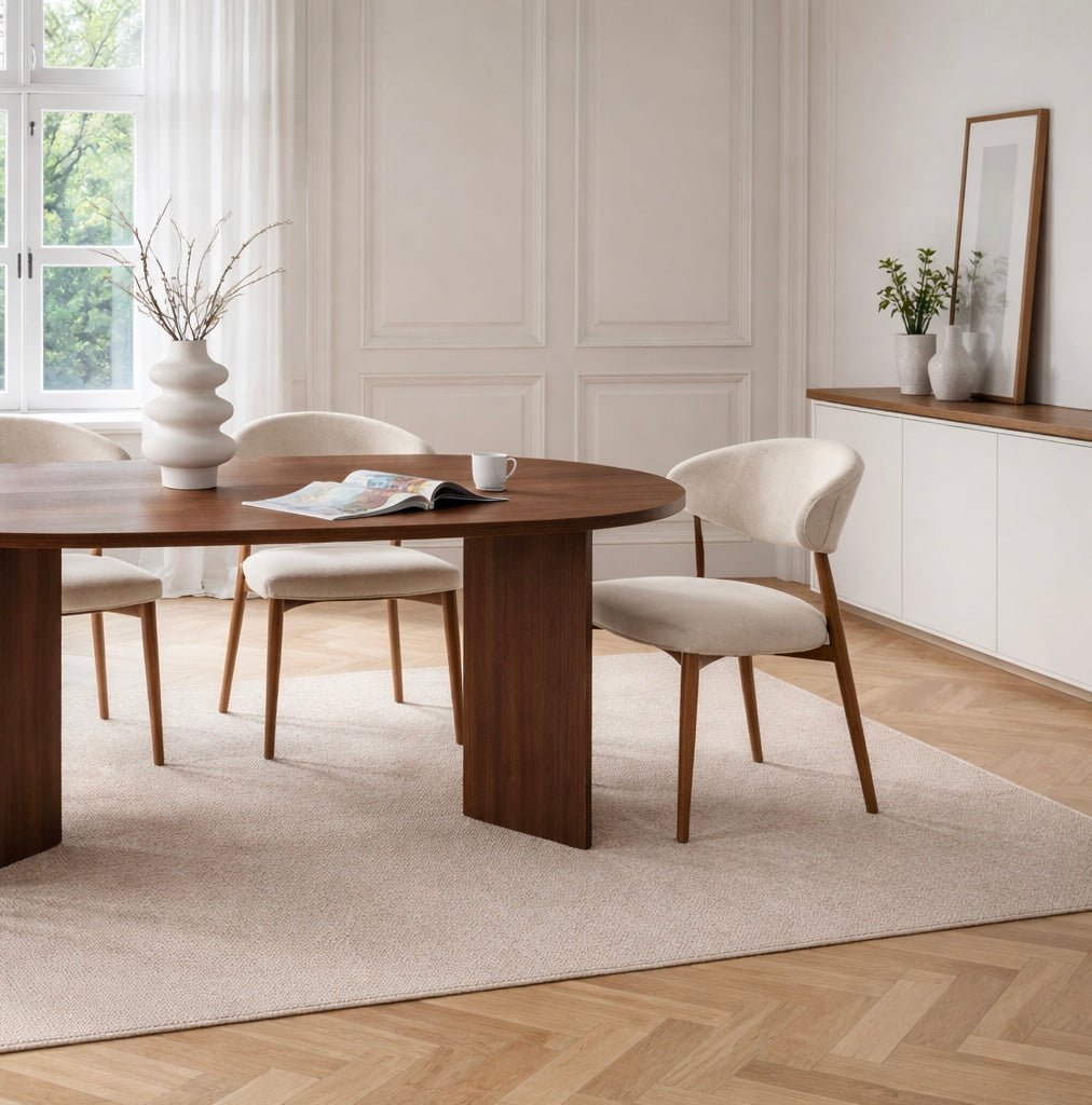 Eettafels - Ovale eettafel walnoot melamine - Japandi - 180x89,5x75 cm - Sota - Dimehouse