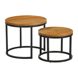 Set of 2 round coffee tables natural Mango wood - industrial - Rosy