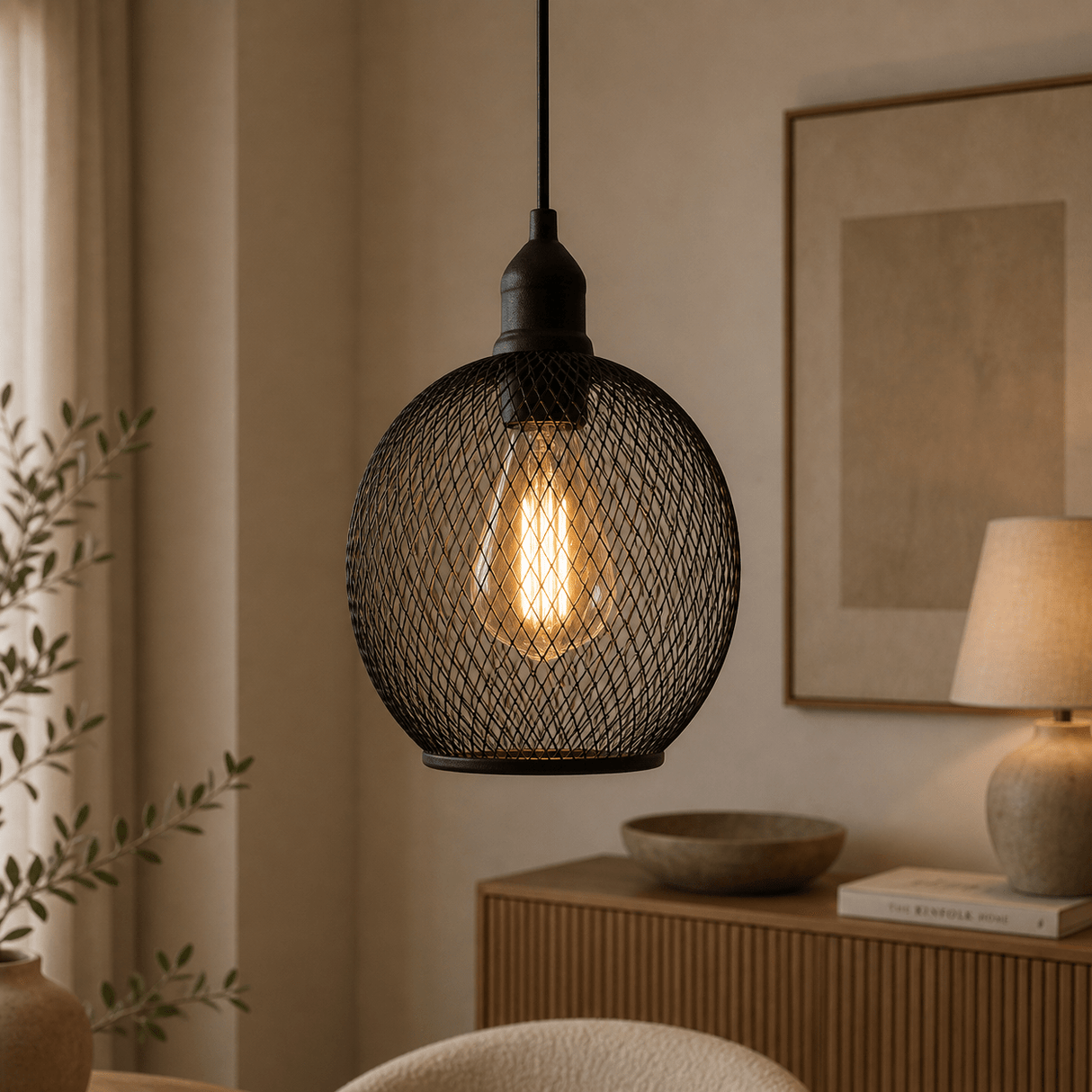 Hanging lamp black Metal - Mesh structure - 19 cm - 1-light - Hudson