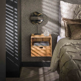 Floating Bedside Tables Set of 2 Ceriel Acacia Wood with 1 Drawer and Open Compartment
