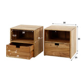 Floating Bedside Tables Set of 2 Ceriel Acacia Wood with 1 Drawer and Open Compartment