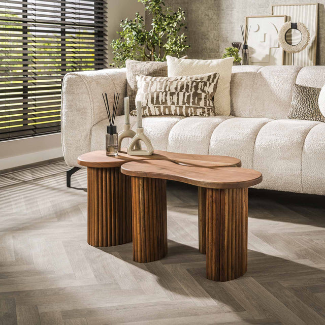 Coffee tables - Coffee table set of 2 Fem acacia wood brown - Dimehouse