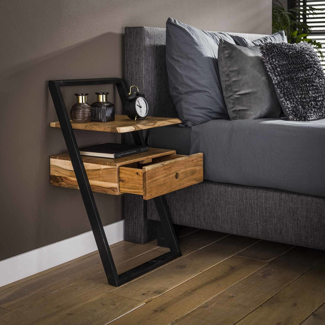 Bedside table Camila DH Interior Acacia LxWxH 87x51x21 Acacia wood Ambient photo diagonal front view