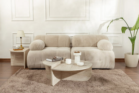 Round Coffee Table Marble Look Melamine 85 cm Orin 