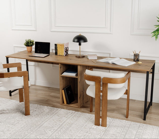 Bureaus - Studie bureau Twin Study Desk Melamine Atlantic Pine 240x60 Atlantic Pine Black - Dimehouse