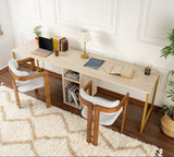 Twin Study Desk Study Office Travertine Gold 240x60 cm Melamine 