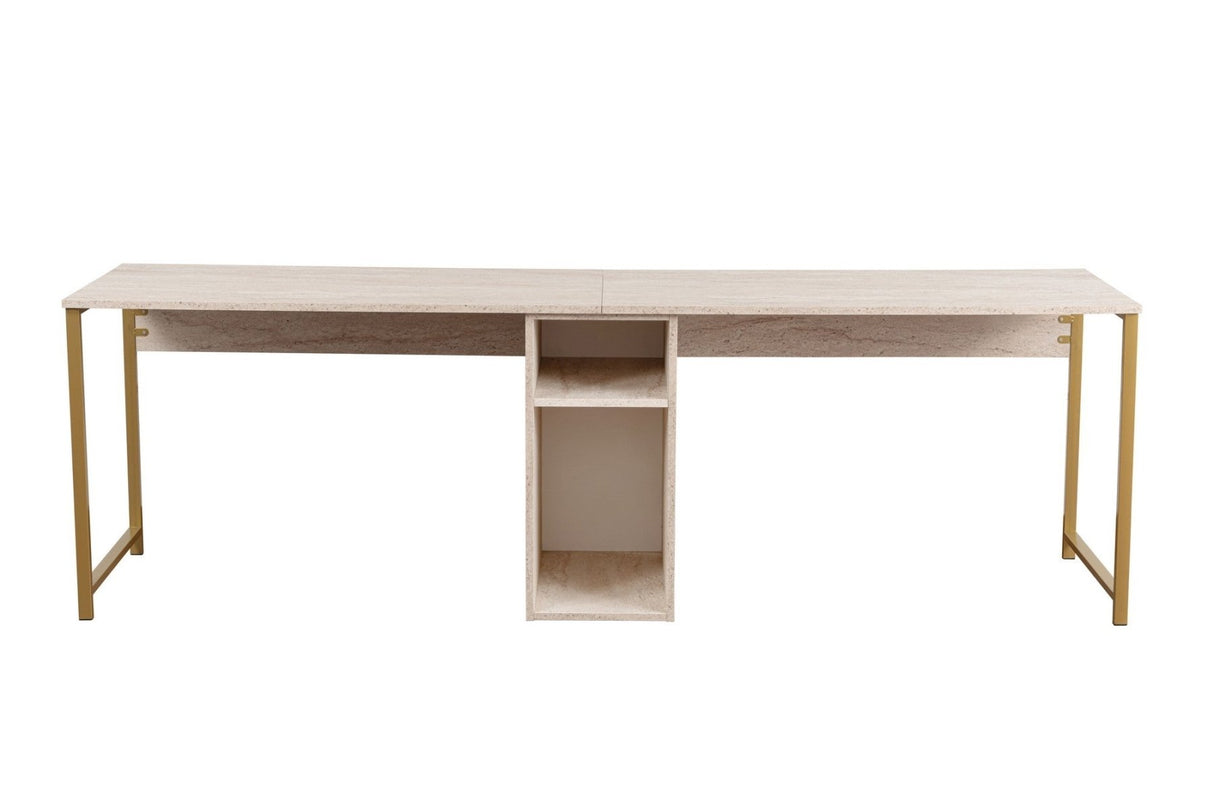 Twin Study Desk Study Office Travertine Gold 240x60 cm Melamine 