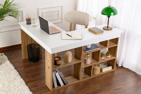 Vesper Study Desk 130x120 cm with pinewood White Atlantic Pine Melamine 