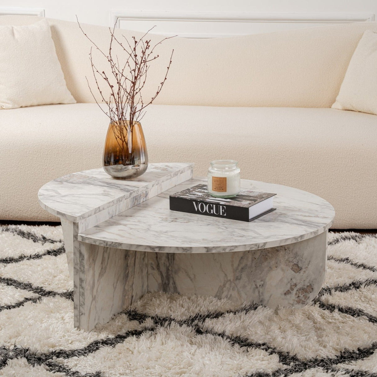 Round Coffee Table Marble Tiered Melamine 90 cm Orin 