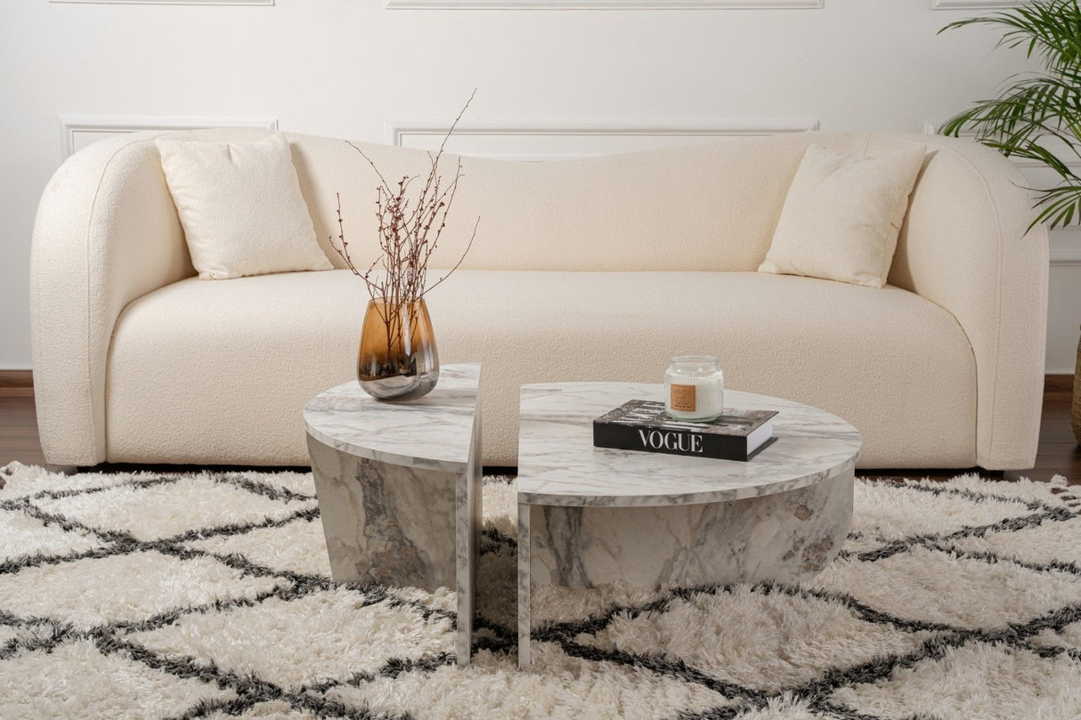 Round Coffee Table Marble Tiered Melamine 90 cm Orin 