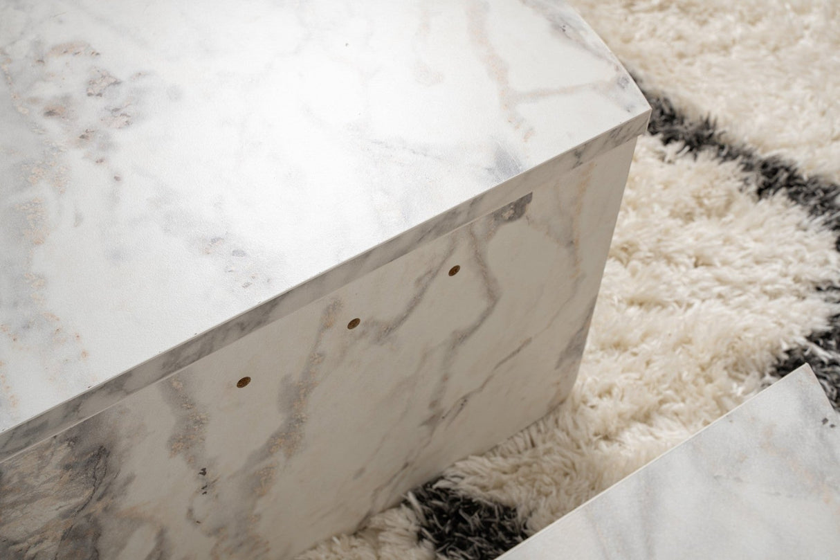 Round Coffee Table Marble Tiered Melamine 90 cm Orin 