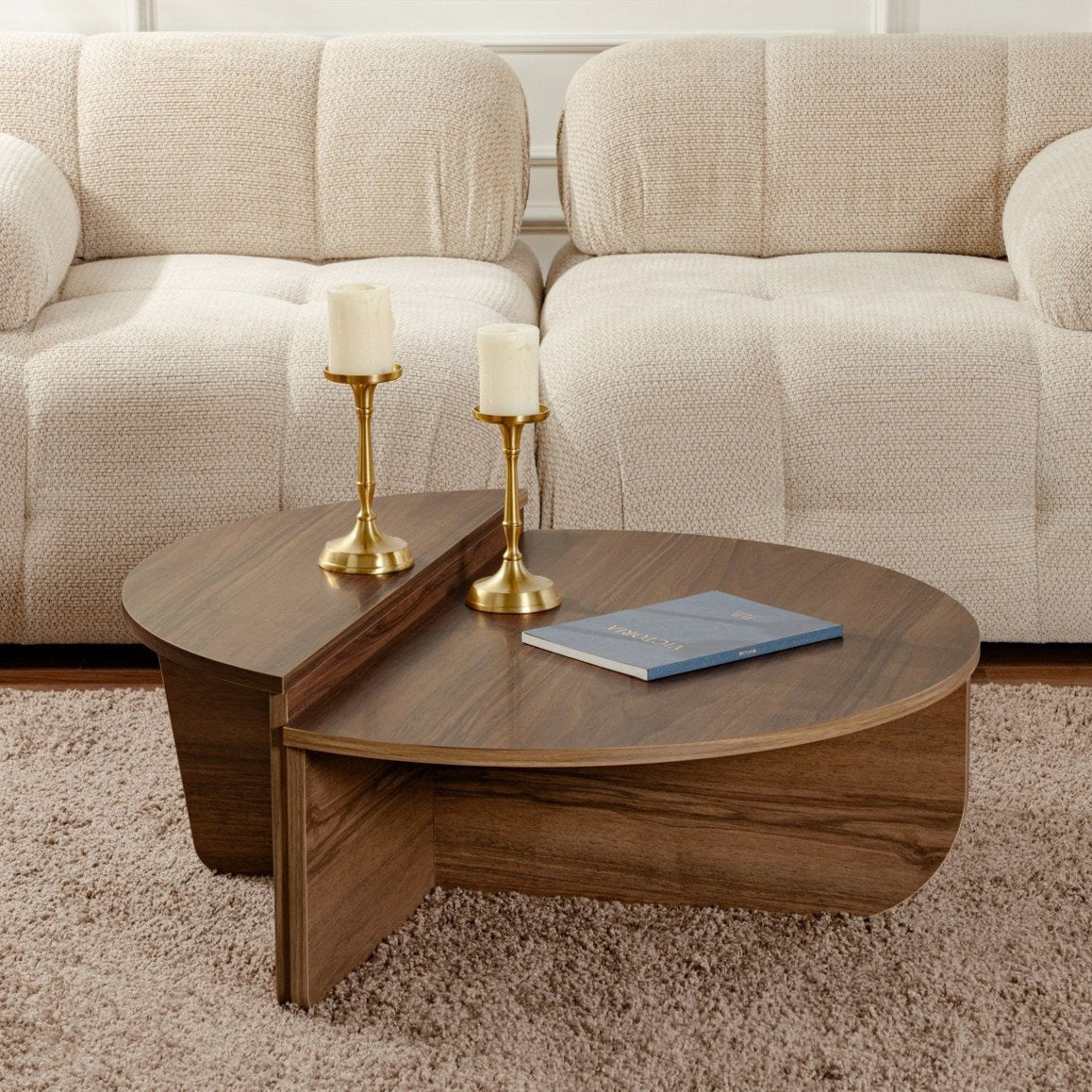 Round Coffee Table 85 cm Natural Walnut Melamine Orin 