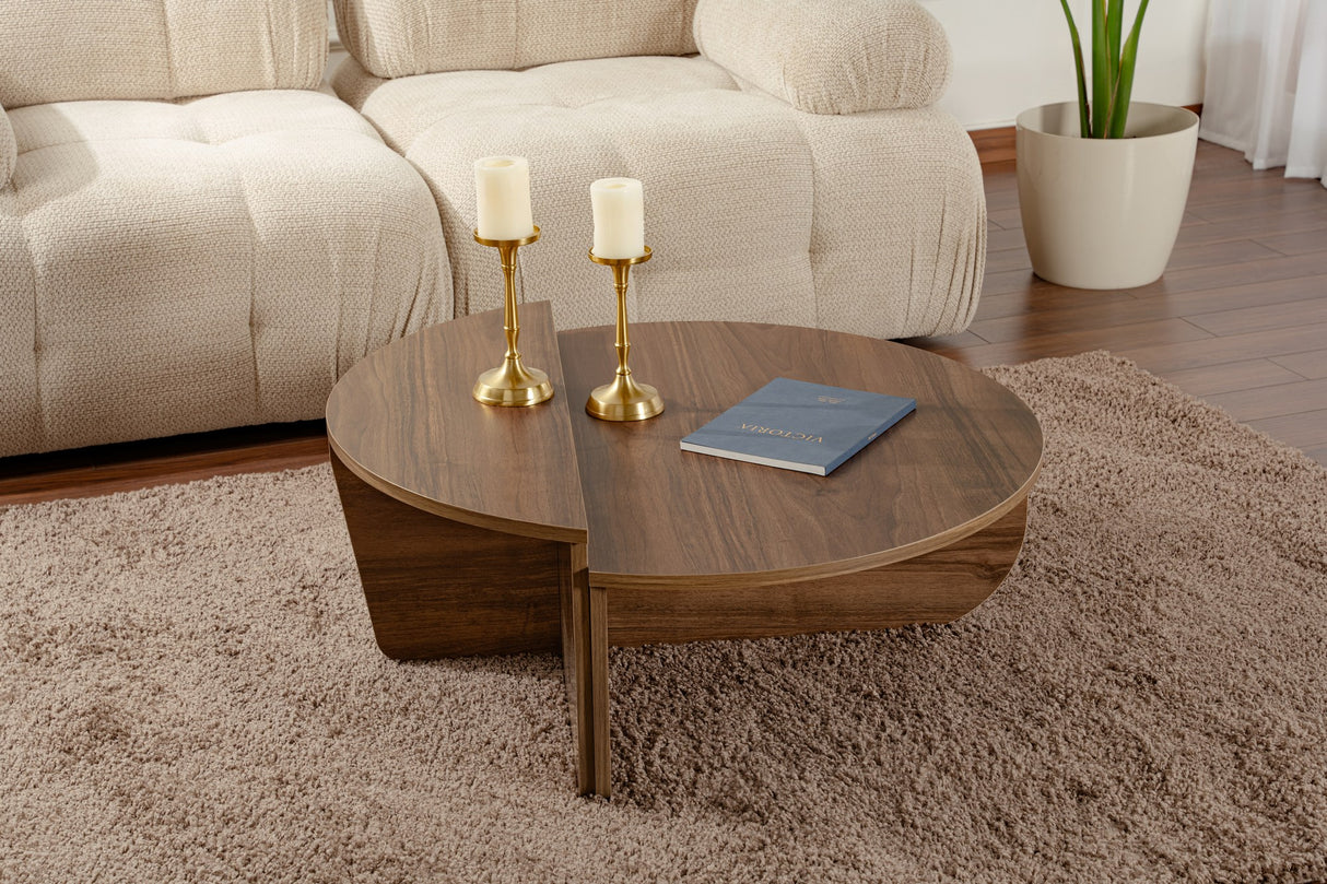 Round Coffee Table 85 cm Natural Walnut Melamine Orin 