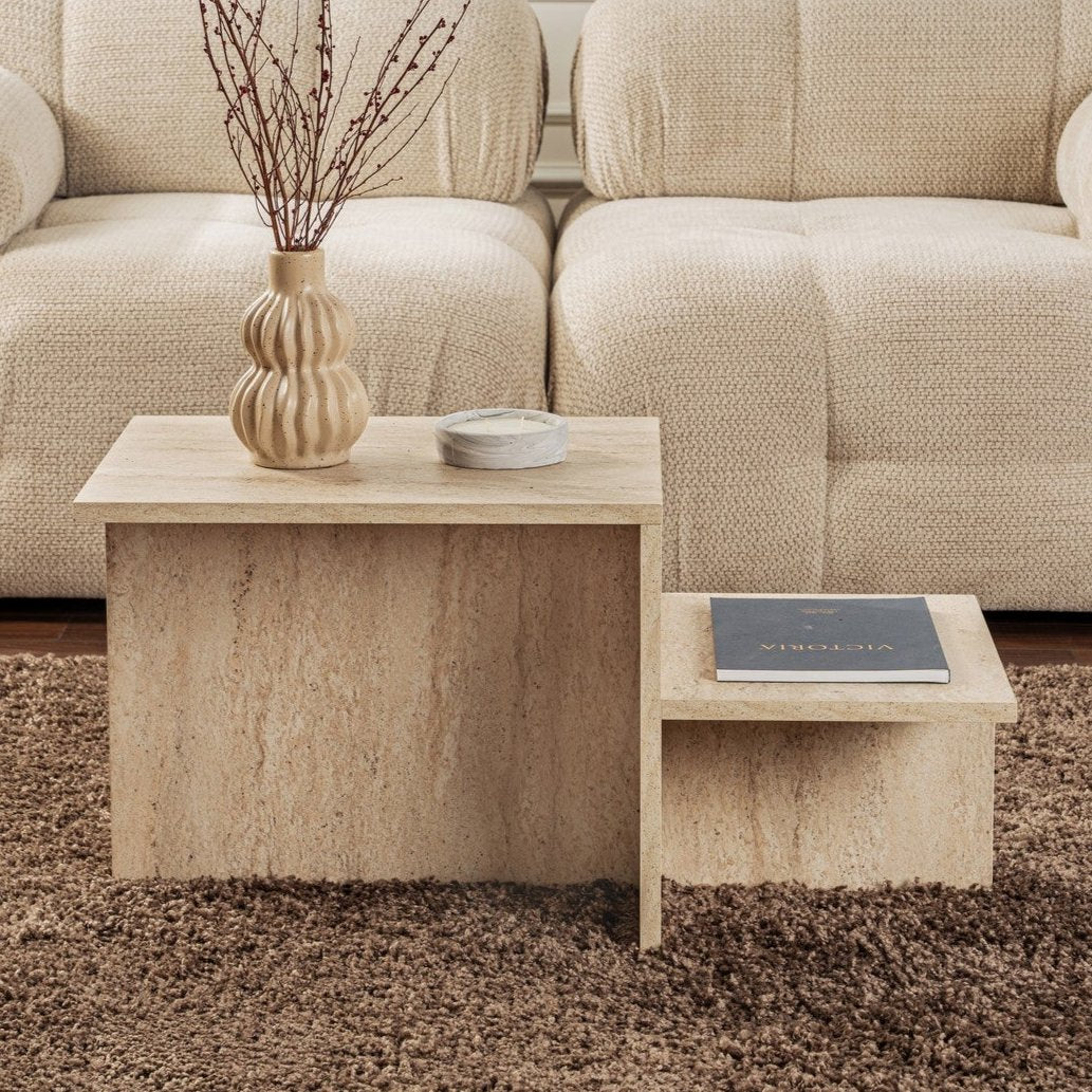 Beige Marble Look Melamine Coffee Table Eterna 