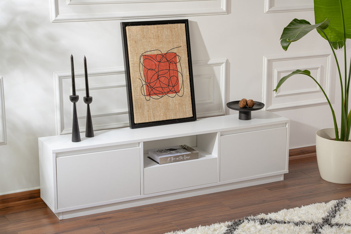 TV Meubels - TV Meubel Vanguard Naturel Wit Melamine 160x42x29,5 cm - Dimehouse