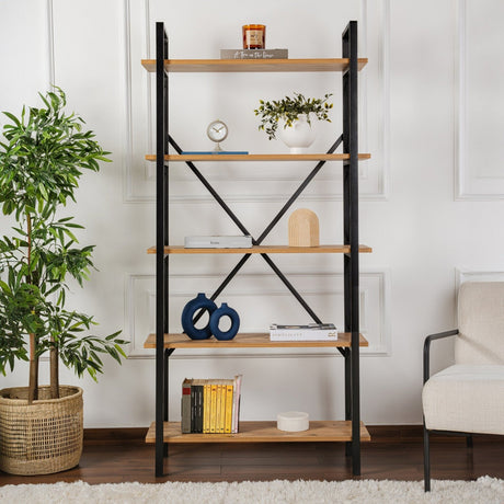 Industrial Bookcase Ely Atlantic Pinewood Melamine - Black Frame - 180x90 cm 