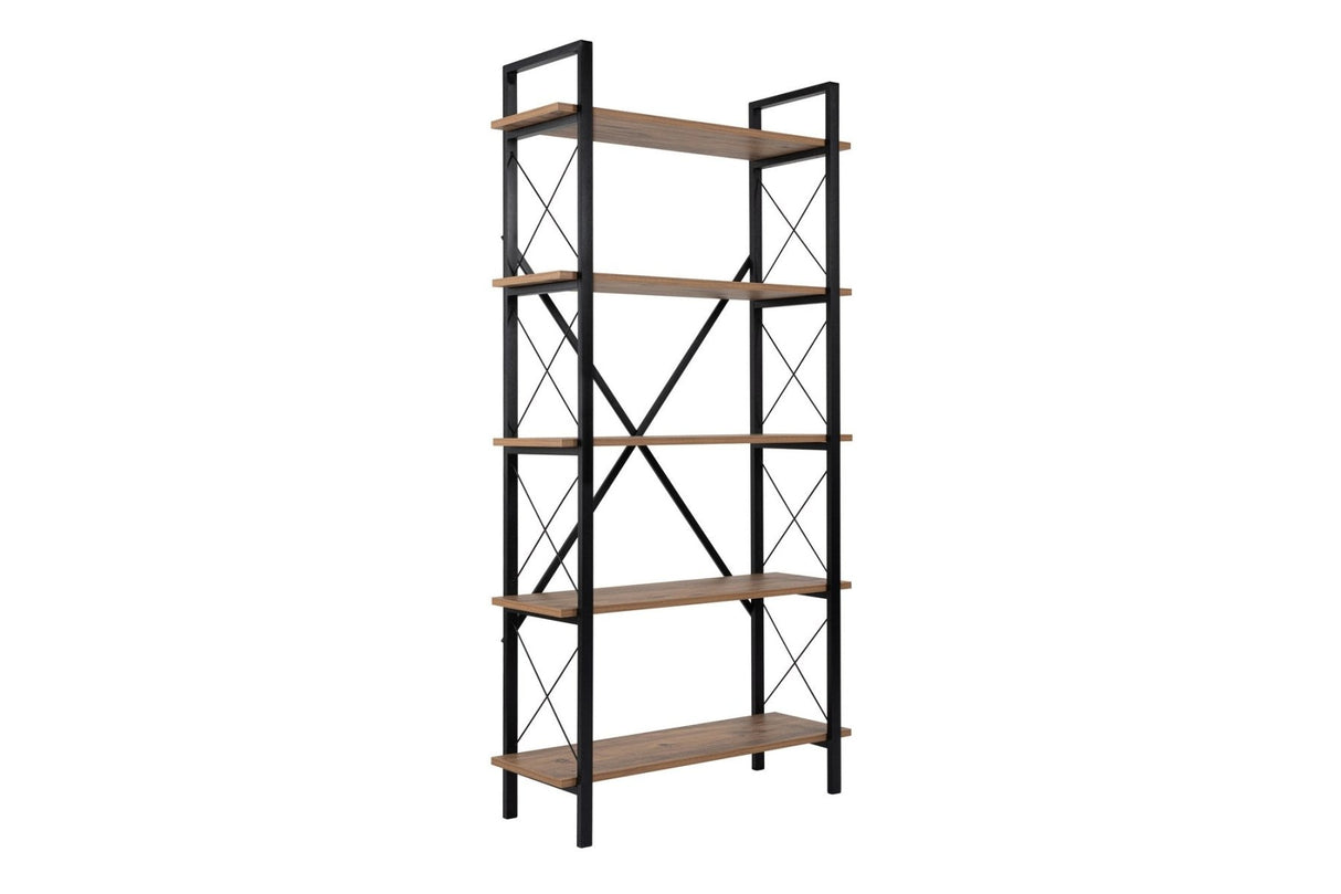 Industrial Bookcase Ely Atlantic Pinewood Melamine - Black Frame - 180x90 cm 