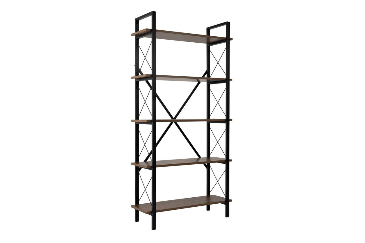 Industrial Bookcase Ely Walnut Melamine - Black Frame - 180x90 cm 