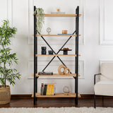 Industrial Bookcase Ely Oak Melamine - Black Frame - 180x90 cm 