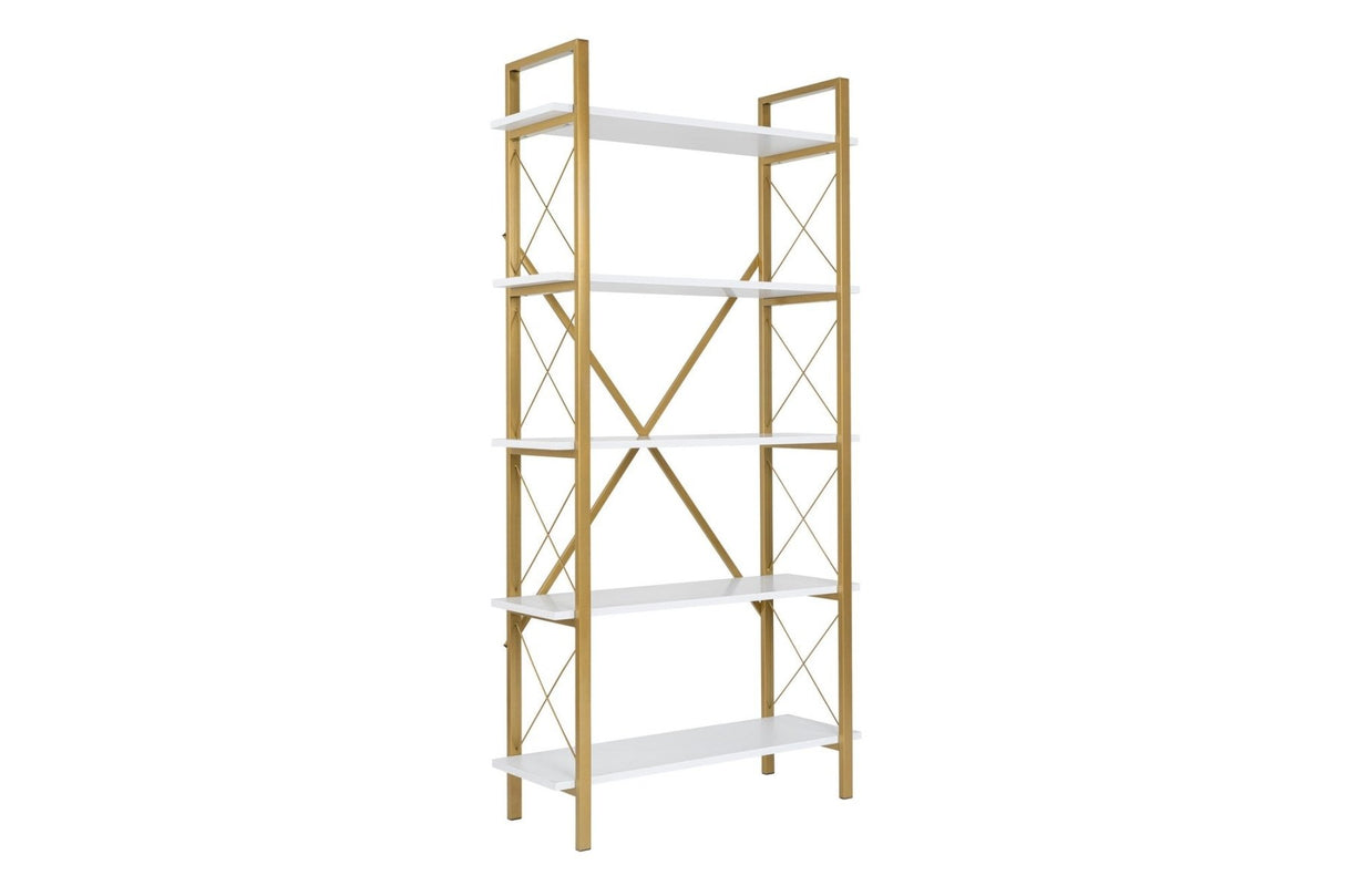 Industrial Bookcase Ely White Wood Melamine - Golden Frame - 180x90 cm 