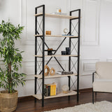Industrial Bookcase Ely Travertine Melamine - Black Frame - 180x90 cm 