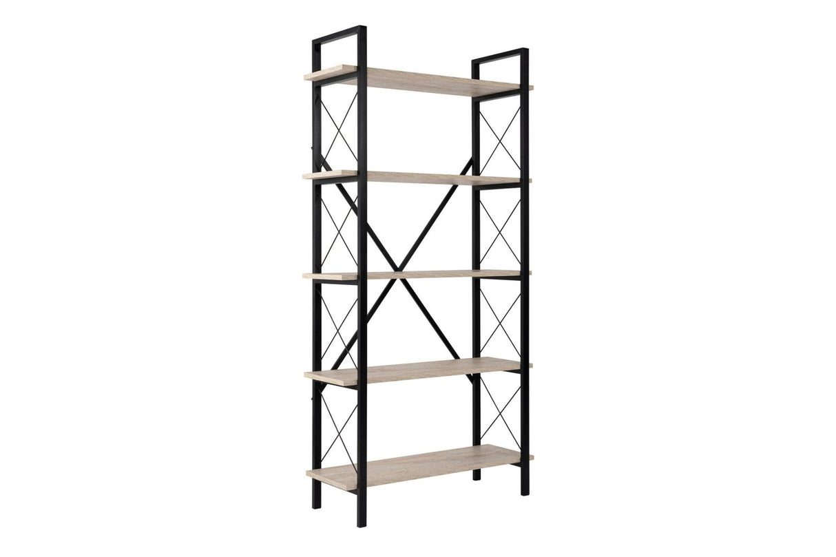 Industrial Bookcase Ely Travertine Melamine - Black Frame - 180x90 cm 