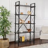 Industrial Bookcase Ely Black Wood - Black Frame - 180x90 cm 