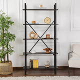 Industrial Bookcase Ely Black Wood - Black Frame - 180x90 cm 