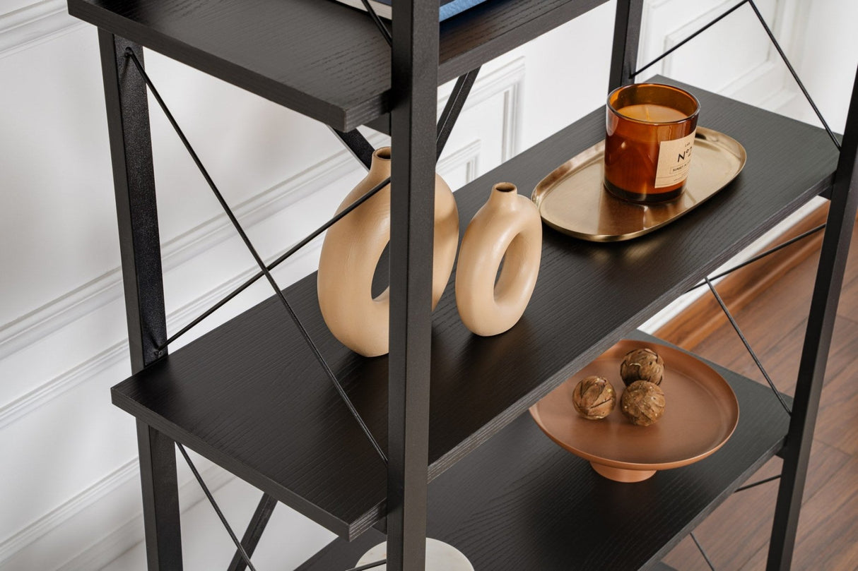 Industrial Bookcase Ely Black Wood - Black Frame - 180x90 cm 