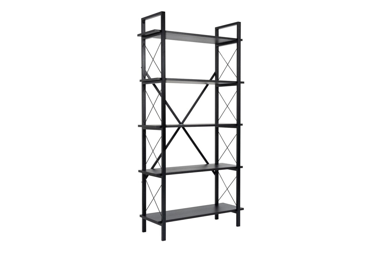 Industrial Bookcase Ely Black Wood - Black Frame - 180x90 cm 
