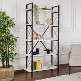 Industrial Bookshelf Ely White Wood Melamine - Black Frame - 180x90 cm 